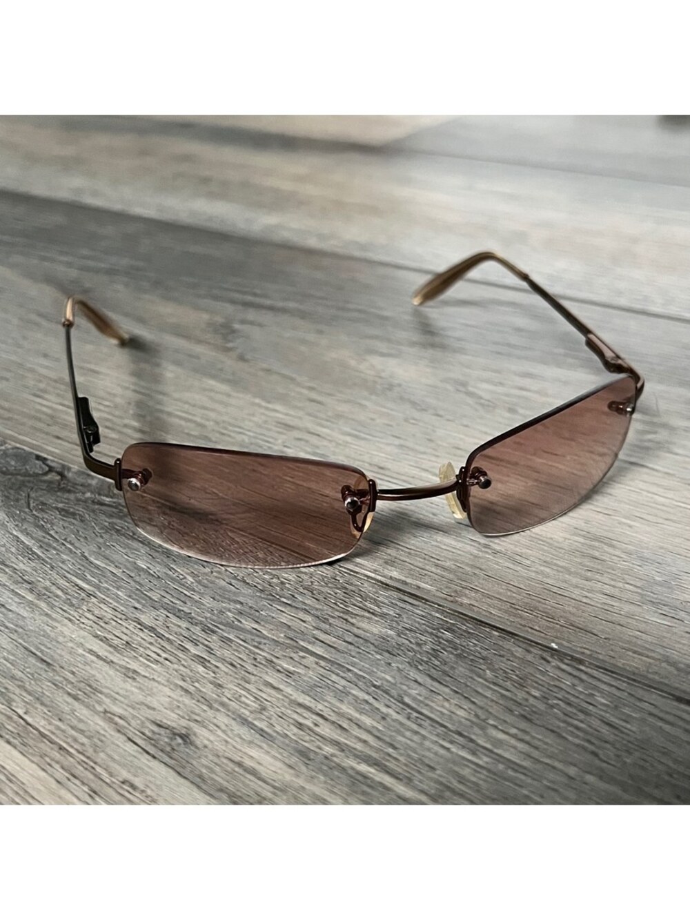 Vintage Kenneth Cole Reaction KC 1030 0084 Rimless Brown Tinted Sunglasses